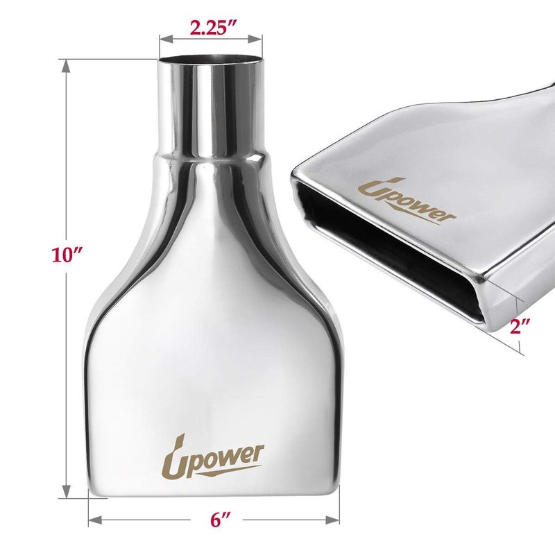 Upower Pack of 2 Exhaust Tip 2.25" Inlet 2" x 6" Outlet 10" Long Rolled Rectangle 304 Stainless Steel Exhaust Tailpipe Tips fits Chevy Camaro Style - Image 4